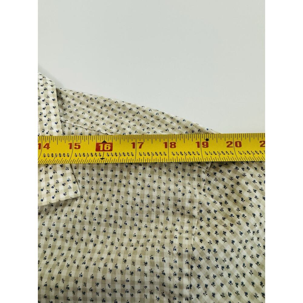 Bugatchi Comfort Stretch Men’s 17 Beige Gingham Floral Print Button-Up Shirt - Picture 5 of 12